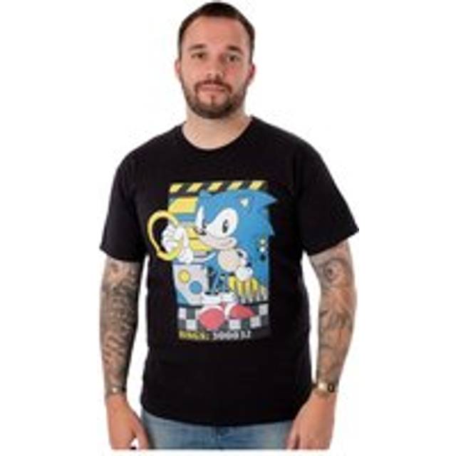 (L, Black) Sonic The Hedgehog Mens Classic Rings T-Shirt