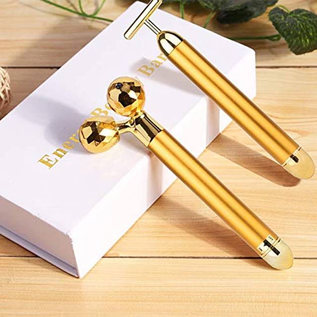 (a-Golden 2 pcs set) Facial Massager T-Shape Electric Sign Face Massage Tools for Sensitive Skin Face Pull Tight Firming Lift Relieve Fatigue