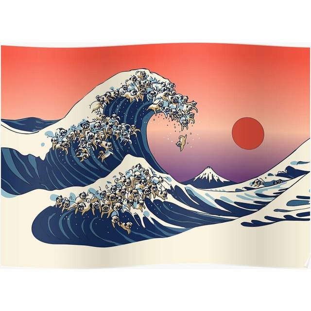 Posters The Great Wave of Pug 16x20 inch or 20x20 inch Wall Art Soccer Print