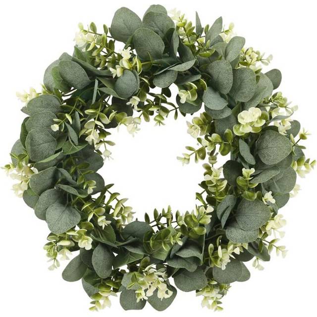 Artificial Plant Wreath Simulation Eucalyptus Leaf Garland with Flowers for Home Front Door Office Wall Wedding Decor