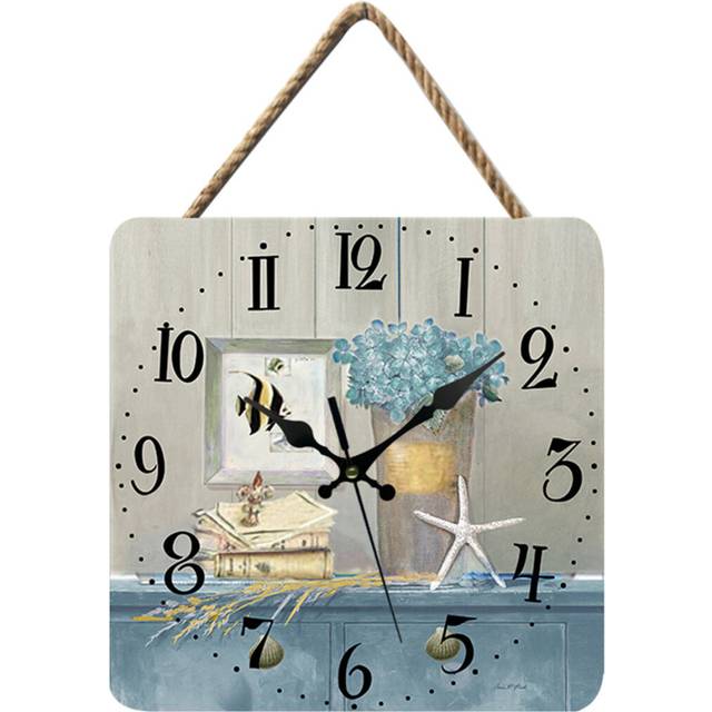"10"" Wooden Wall Clock Silent, Battery Powered, Vintage Round Country Coast Wall Clock Decor-G"