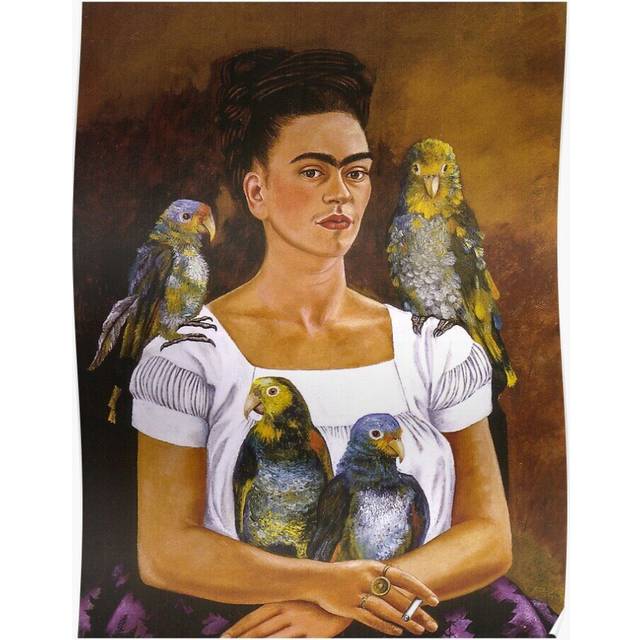Posters Me and My Parrot by Frida Kahlo 16x20 inch or 20x20 inch Wall Art Soccer Print