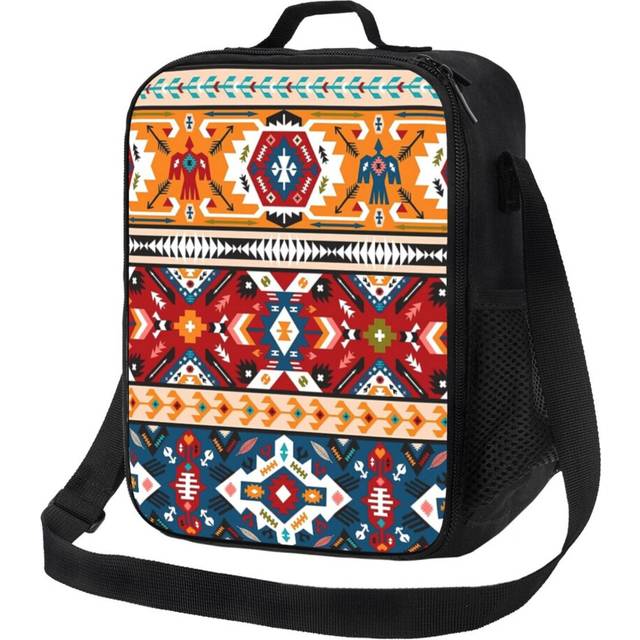 Kids Lunch Bag American Indian Ornate Pattern Design. Tribal Navajo Seamless Pattern. Insulated Tote Box for Girls Boys Back to School