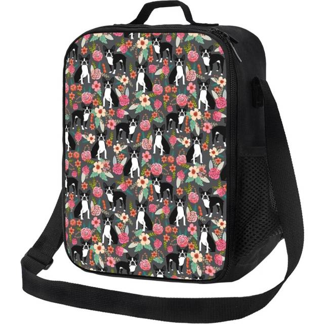 Kids Lunch Bag Boston Terrier Floral Dog Breed Pet Art Must Have Boston Terriers Gifts Insulated Tote Box for Girls Boys Back to School