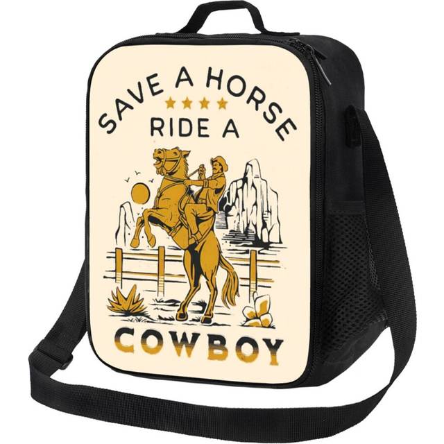 Kids Lunch Bag Save A Horse Ride A Cowboy Shirt, Vintage, Retro Insulated Tote Box for Girls Boys Back to School