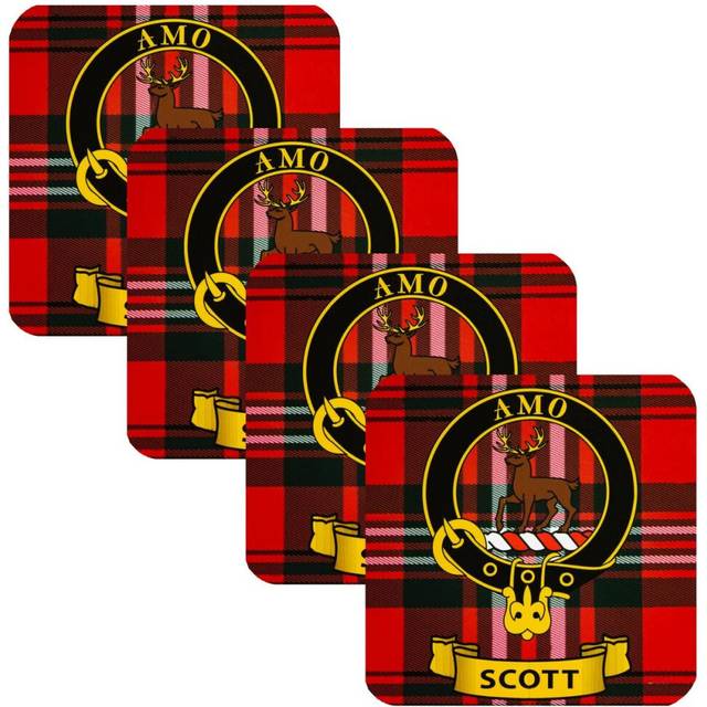 Square Coasters Scott Scottish Clan Crest x4 Cork Backed From Scotland