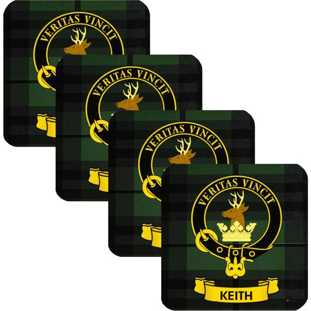 Square Coasters Keith Scottish Clan Crest x4 Cork Backed From Scotland