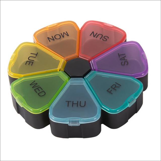 Round Portable Pill Box Medicine Planner Round Shaped Small Case Weekly Pill Organizer 7-Sided Pill Reminder