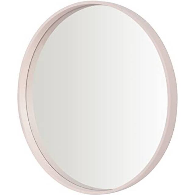 Pink Round Wall Mirror, 50cm, Wooden Deep Framed Circle Mirror