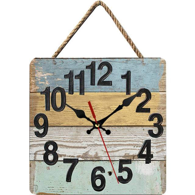 "10"" Wooden Wall Clock Silent, Battery Powered, Vintage Round Country Coast Wall Clock Decor-E"