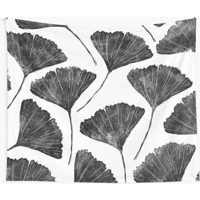 Tapestry 60x50inch Ginkgo biloba, Lino cut nature inspired leaf pattern Wall Hanging Art DÃ©cor Living Room