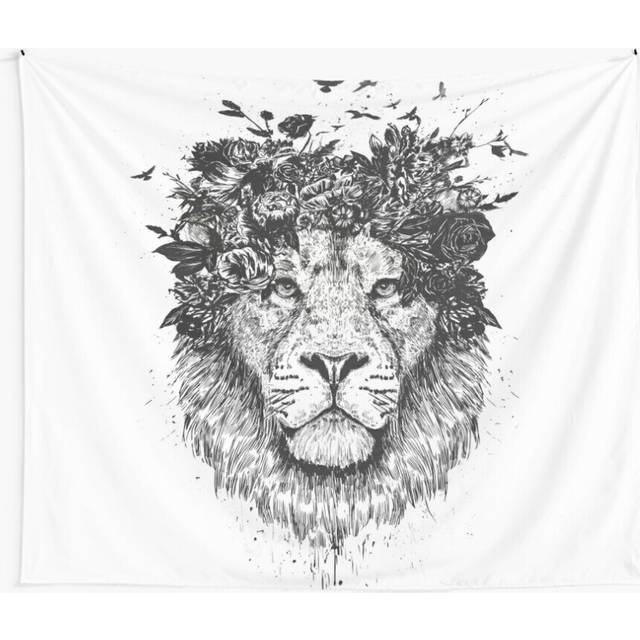 Tapestry 60x50inch Floral lion (bw) Wall Hanging Art DÃ©cor Living Room