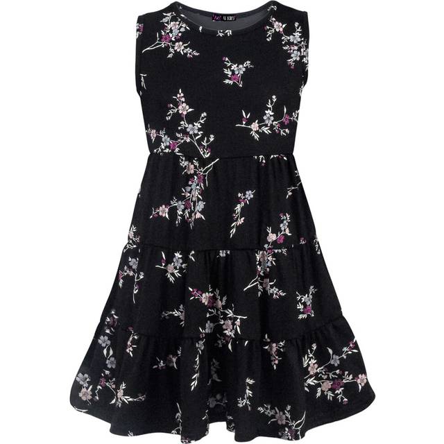 Kids Girls Ruffle Dress Sleeveless Black Floral Party Fashion Summer Dresses