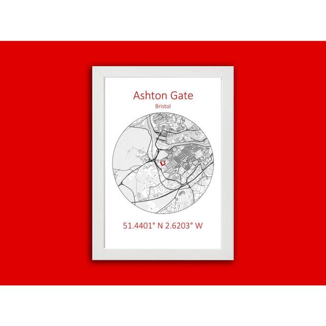 "Poster Bristol City Stadium Map Print Wall Art Football Picture Gift 16x20"" or 20x20 inch"