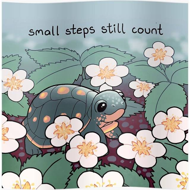 "Posters ""Small Steps Still Count"" Baby Turtle in Strawberry Flowers 16x20 inch or 20x20 inch Wall Art Soccer Print"