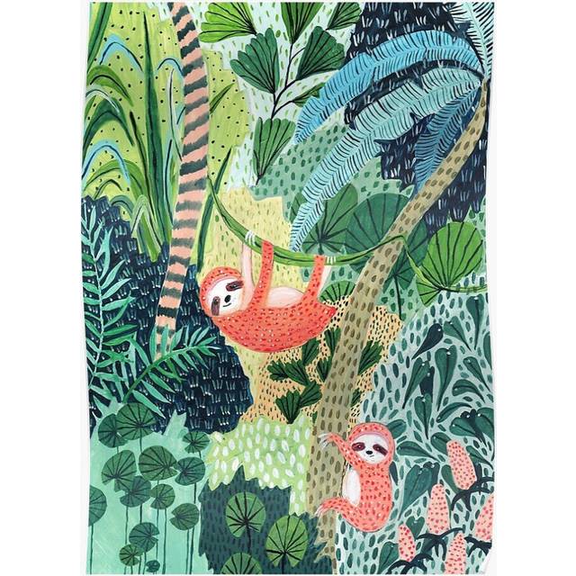 Posters Jungle Sloth Family 16x20 inch or 20x20 inch Wall Art Soccer Print
