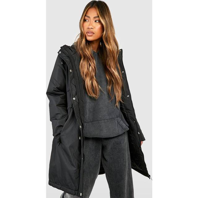 Womens Longline Padded Parka Coat - Black - 10, Black