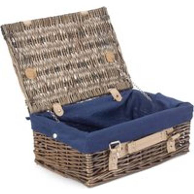36cm Antique Wash Wicker Picnic Basket with Cotton Lining - Blue