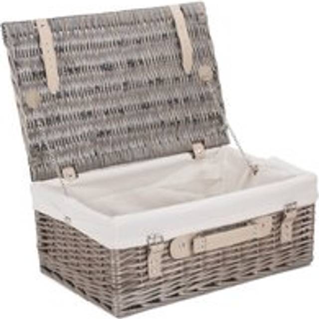 46cm Antique Wash Wicker Picnic Basket with Cotton Lining - White