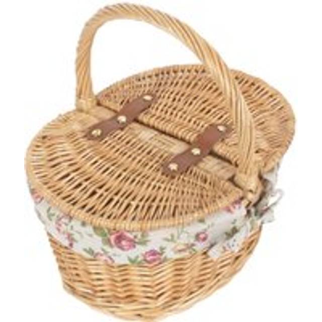 Child's Lined Oval Lidded Picnic Basket - Rose