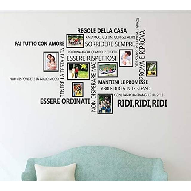 Wallflexi Family Quotes Italian Birdcage Wall Stickers with Photo Frame, Vinyl, Multi-Colour, 90 x 30 x 0.05 cm