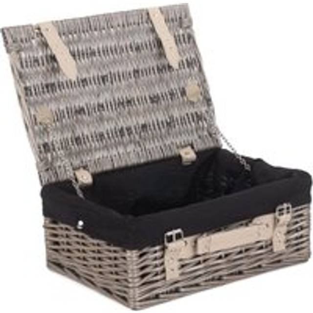 36cm Antique Wash Wicker Picnic Basket with Cotton Lining - Black
