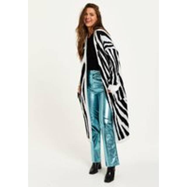 Womens Longline Cardigan In Black And White Zebra Pattern - S