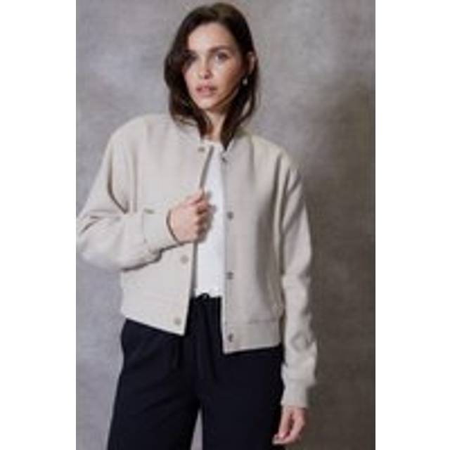 "Pheobo Brushed Cropped Bomber Jacket - Ecru - Size 14 - Threadbare