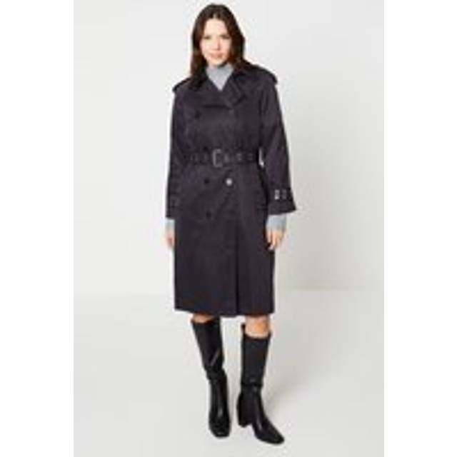 Womens Cuff Detail Trench Coat - Black - S