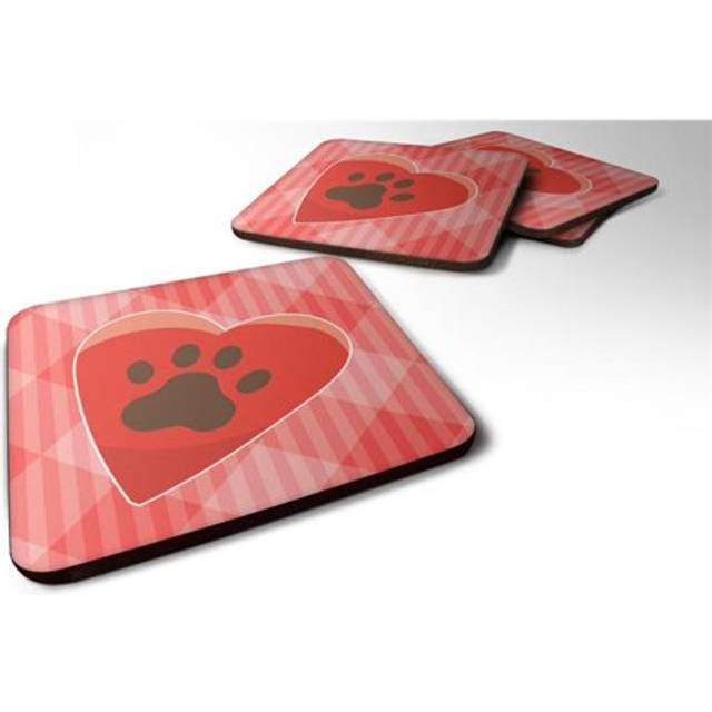 """""Caroline's Treasures Puppy Pawprint Heart Foam Coaster Set of 4  3.5  Multicolor"""""