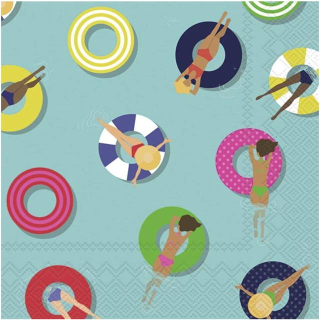 IHR Summer Sea Blue Ring Print Cocktail Paper Napkins 20 Disposable 3-Ply