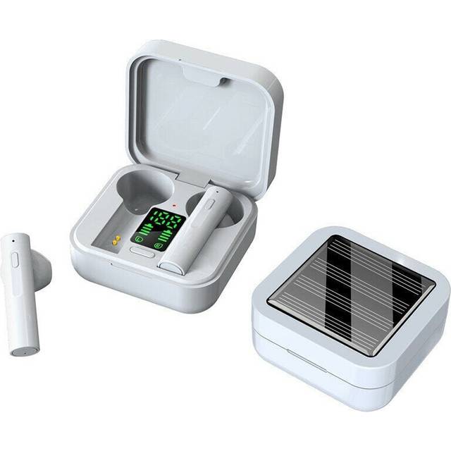 TWS bluetooth 5.0 Solar Charging Earphone LED Display Waterproof Half In-ear Earbuds with Charging Case for Samsung