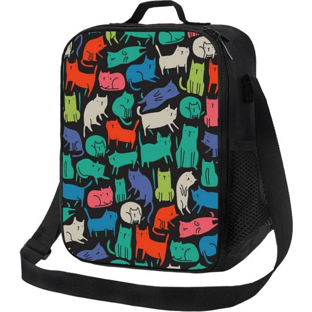 Kids Lunch Bag Cool Cats. Funny Cute Colorful Pet Design. Insulated Tote Box for Girls Boys Back to School