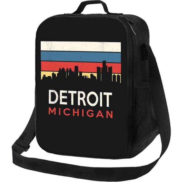 Kids Lunch Bag Detroit Michigan Retro Vintage Souvenir Tourist Souvenir Insulated Tote Box for Girls Boys Back to School