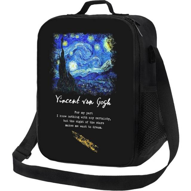 Kids Lunch Bag Vincent Van Gogh Starry Night, Poem Quote, Signature. Insulated Tote Box for Girls Boys Back to School