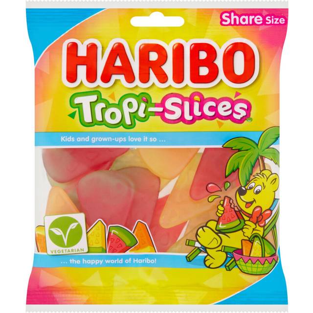 HARIBO Tropi-Slices Jelly & Chewy Fruit Gums Sweets Sharing Bag, 150g