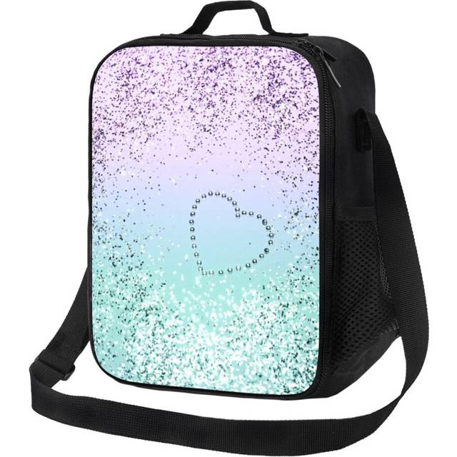 Kids Lunch Bag Sparkling MERMAID Girls Glitter Heart #1 (Faux Glitter) #decor #art Insulated Tote Box for Girls Boys Back to School