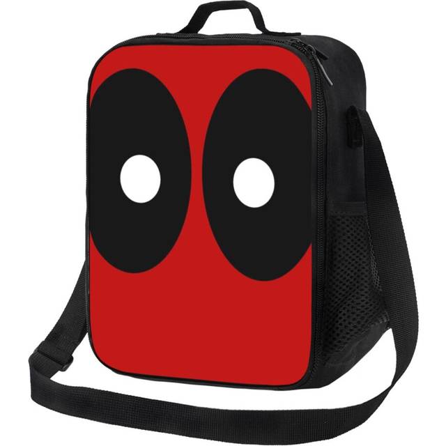 Kids Lunch Bag Red Field Behind Black Ellipses And White Circles. Insulated Tote Box for Girls Boys Back to School