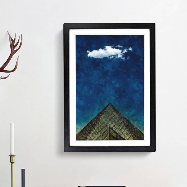 The Louvre Museum in Paris France - Picture Frame Painting Print - Black Framed (45cm H x 33cm W x 2cm D)