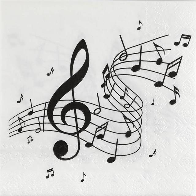 Music party paper napkins black white pop classical jazz opera musical notes x20