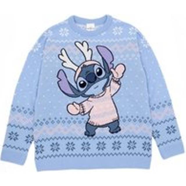 (L, Blue) Lilo & Stitch Womens/Ladies Knitted Christmas Sweatshirt