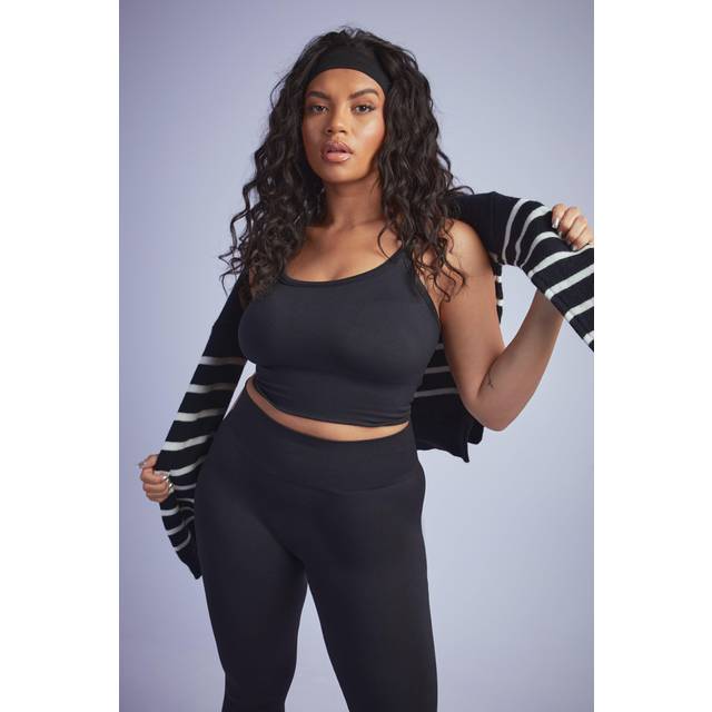 Womens Boohoo Basics Plus Seamless Rib Longline Sports Bra - Black - 20-22, Black