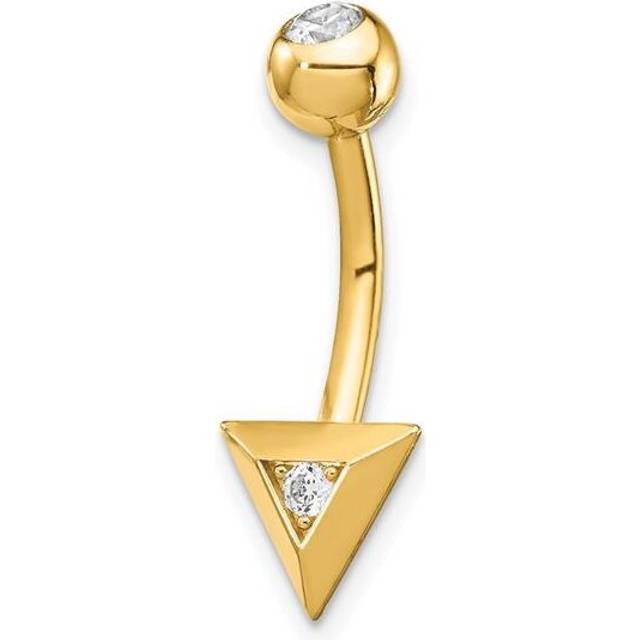 14K Yellow Gold 14 Gauge Triangle CZ Belly Ring