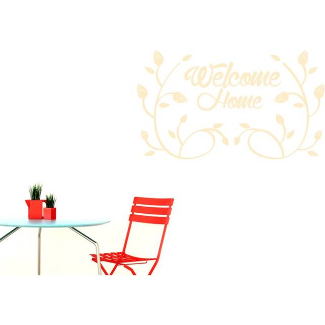 Welcome Home Flower And Vines Wall Sticker - Beige (Large)