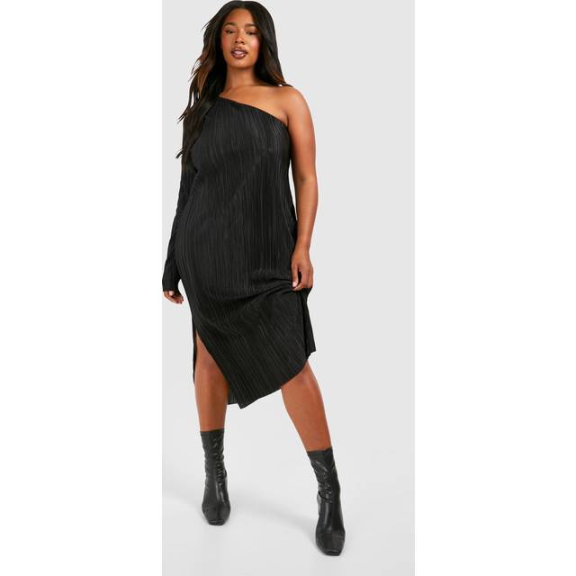 Womens Plus Plisse Off Shoulder Split Midi Dress - Black - 20, Black