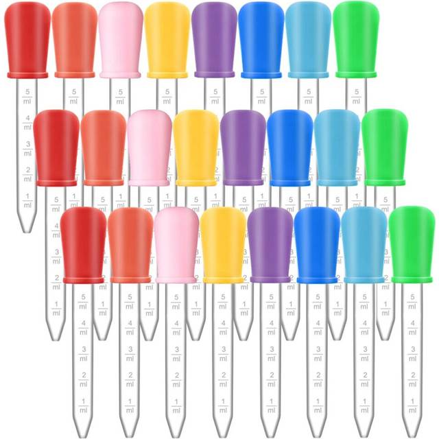 24 Pack Liquid Droppers, 5Ml Silicone and Plastic Clear Medicine Eye Dropper with Bulb Tip Crafts Mold,8 Colors
