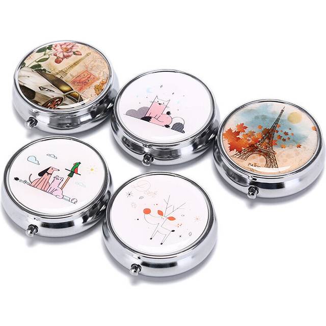 Medicine Organizer Portable Pill Box Makeup Storage Container Pastillero Pildoras Estuche Folding Pill Case Metal Pill Cutter