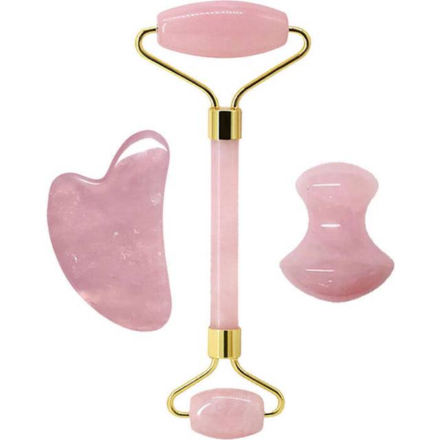 (a-type 3) Rose Quartz Jade Face Massage Roller Gua Sha Set Natural Gouache Stone Guasha Scraper Facial Massager Skin Care Beauty Tools