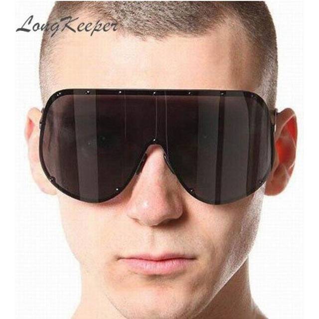 (Black Black) Rimless Oversize Polarized Sunglasses Women Brand Designer Metal Sunglasses Men Big Frame Steampunk Goggle LongKeeper