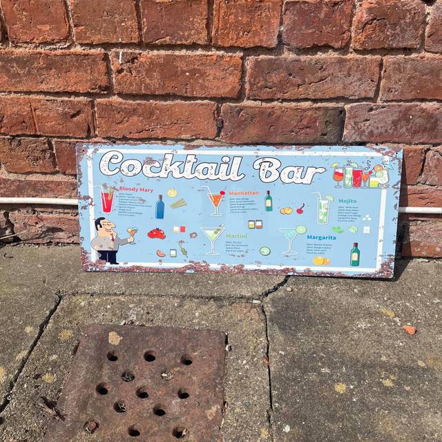 Cocktail Bar - Metal Vintage Wall Sign - Blue;White (15cm H X 20cm W)